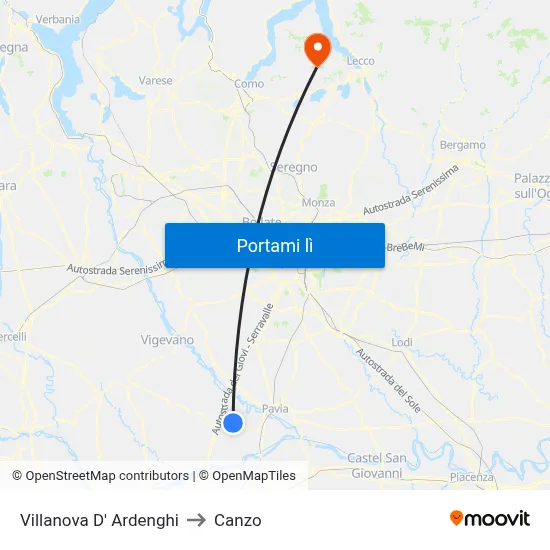 Villanova D' Ardenghi to Canzo map