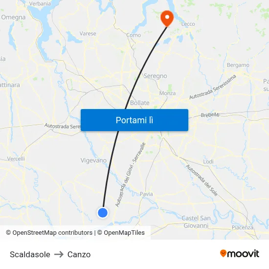 Scaldasole to Canzo map