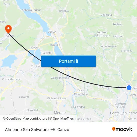 Almenno San Salvatore to Canzo map
