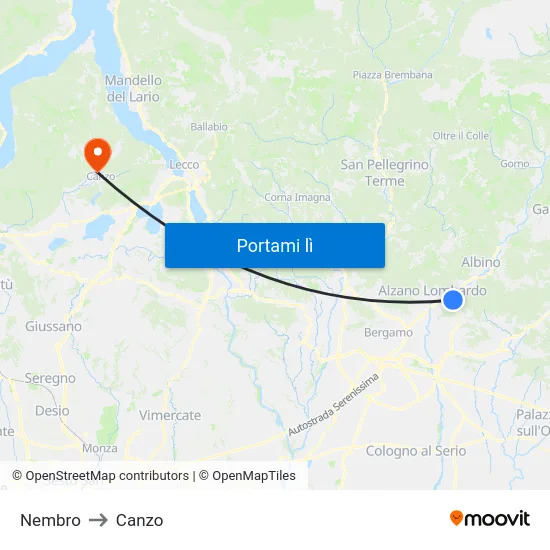 Nembro to Canzo map
