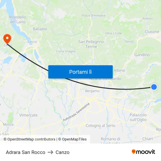 Adrara San Rocco to Canzo map