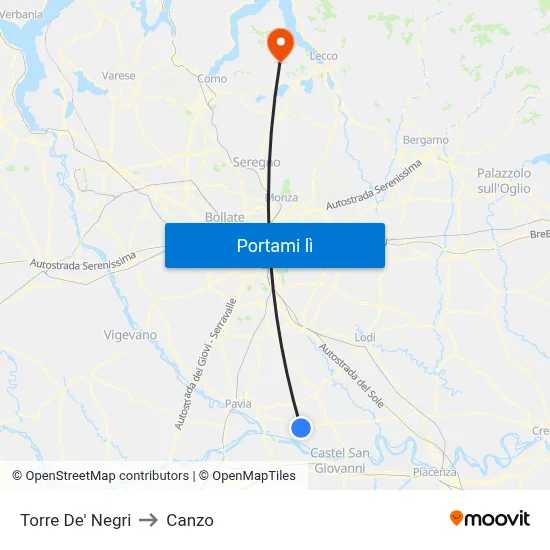 Torre De' Negri to Canzo map