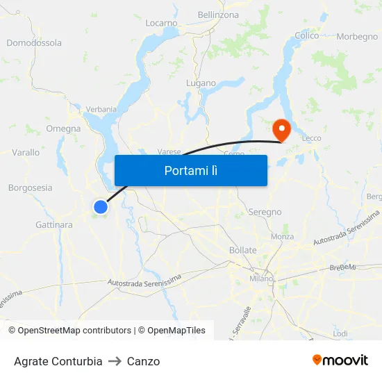Agrate Conturbia to Canzo map