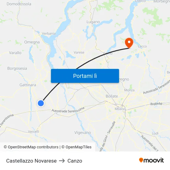 Castellazzo Novarese to Canzo map