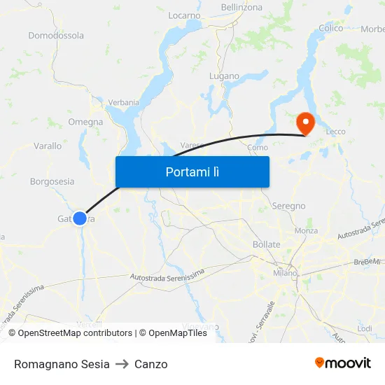 Romagnano Sesia to Canzo map