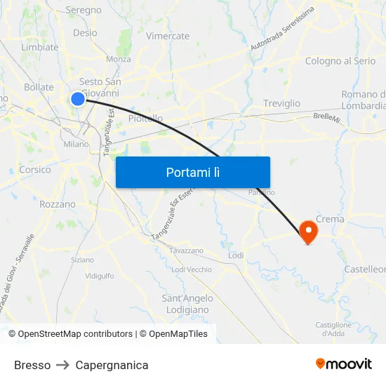 Bresso to Capergnanica map