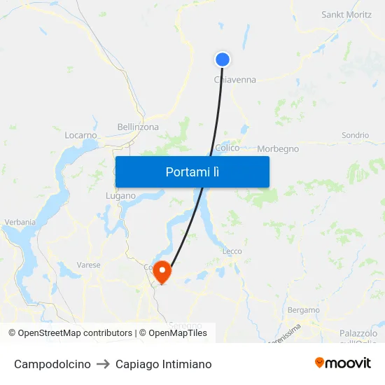 Campodolcino to Capiago Intimiano map