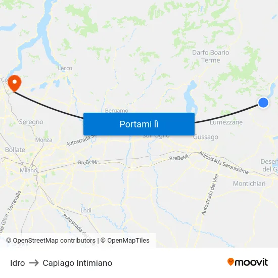 Idro to Capiago Intimiano map