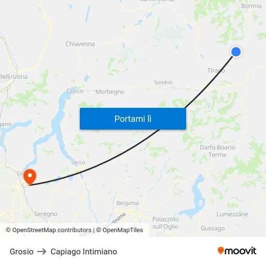 Grosio to Capiago Intimiano map