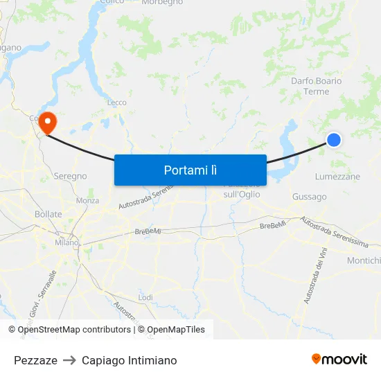 Pezzaze to Capiago Intimiano map