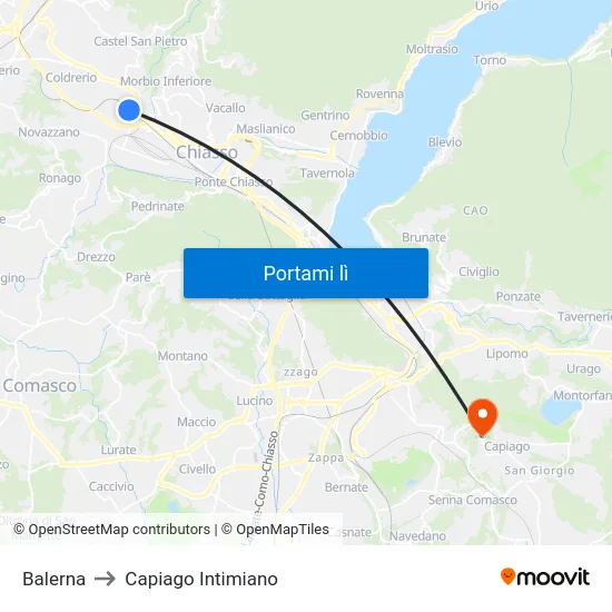 Balerna to Capiago Intimiano map