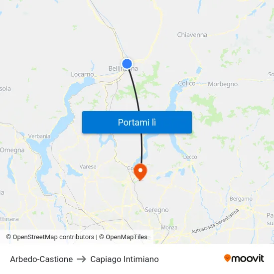 Arbedo-Castione to Capiago Intimiano map