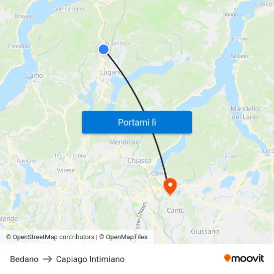 Bedano to Capiago Intimiano map