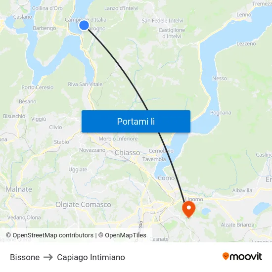 Bissone to Capiago Intimiano map