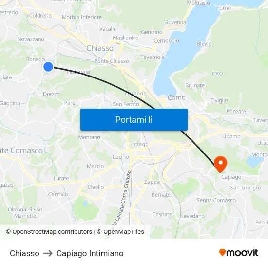 Chiasso to Capiago Intimiano map