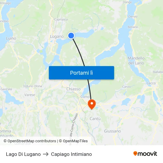 Lago Di Lugano to Capiago Intimiano map