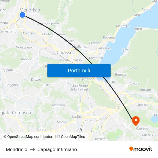 Mendrisio to Capiago Intimiano map