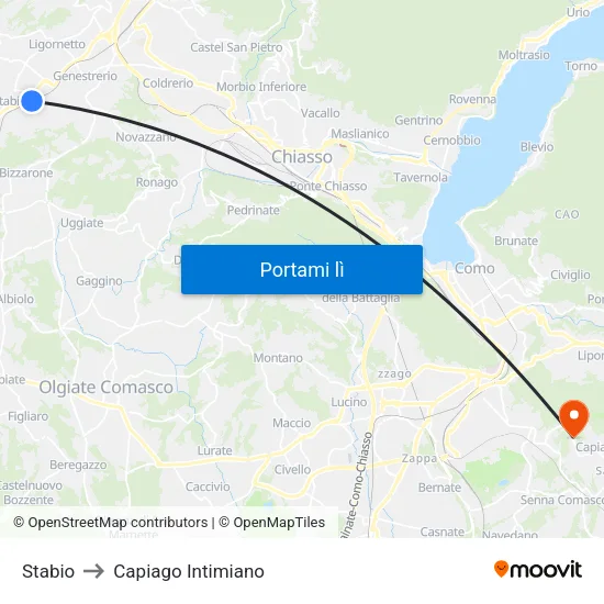 Stabio to Capiago Intimiano map