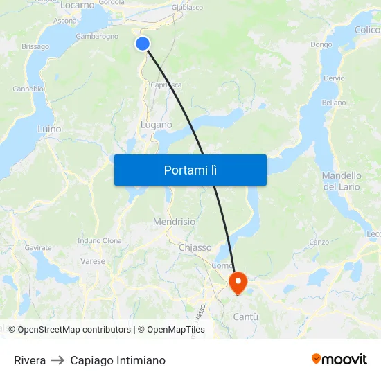 Rivera to Capiago Intimiano map