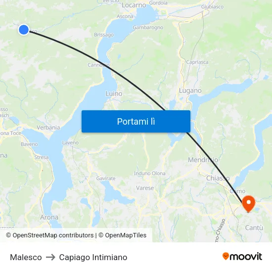 Malesco to Capiago Intimiano map