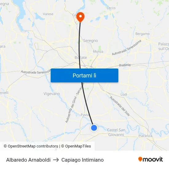 Albaredo Arnaboldi to Capiago Intimiano map
