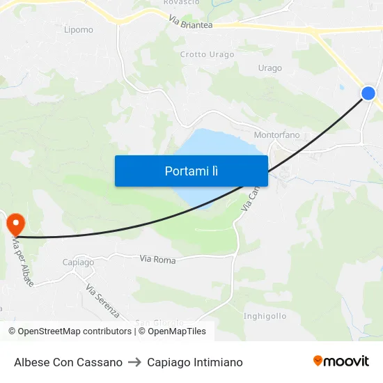 Albese Con Cassano to Capiago Intimiano map