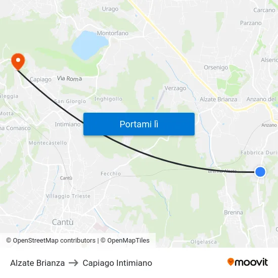 Alzate Brianza to Capiago Intimiano map