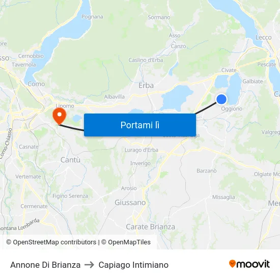 Annone Di Brianza to Capiago Intimiano map