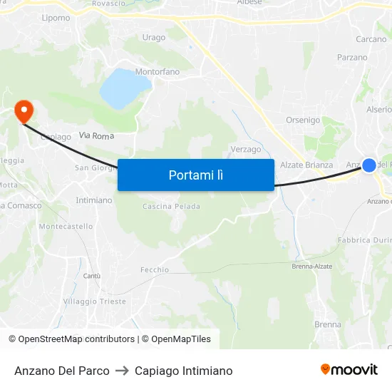 Anzano Del Parco to Capiago Intimiano map