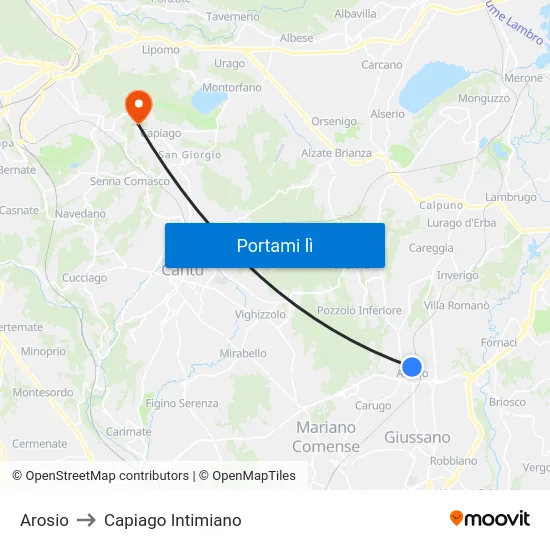 Arosio to Capiago Intimiano map