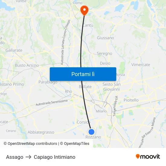 Assago to Capiago Intimiano map