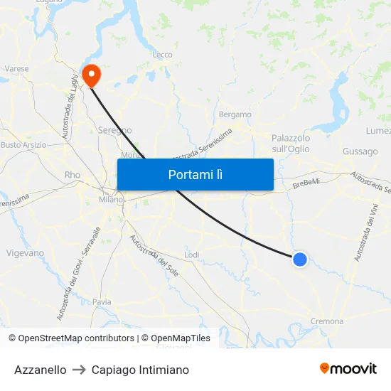Azzanello to Capiago Intimiano map