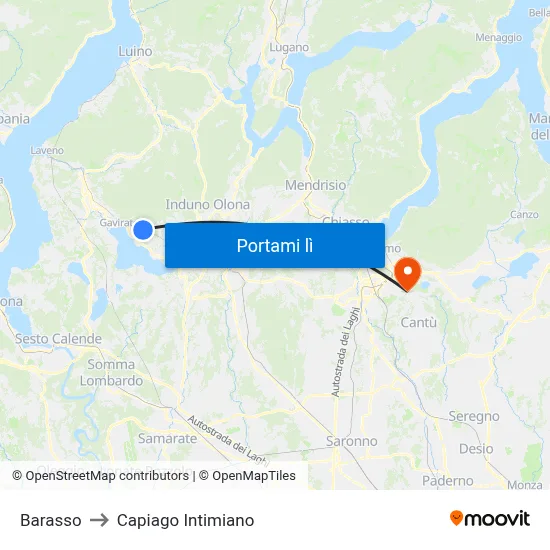 Barasso to Capiago Intimiano map