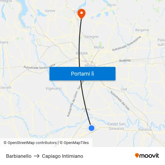 Barbianello to Capiago Intimiano map