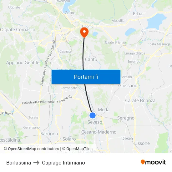 Barlassina to Capiago Intimiano map