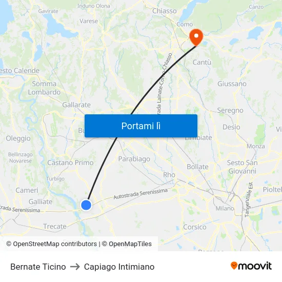 Bernate Ticino to Capiago Intimiano map
