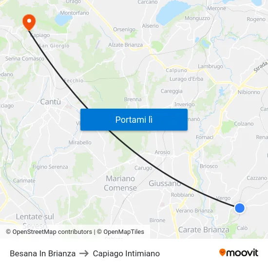 Besana In Brianza to Capiago Intimiano map