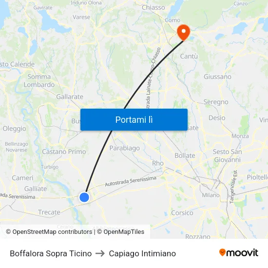 Boffalora Sopra Ticino to Capiago Intimiano map