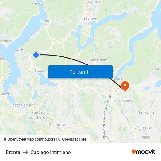 Brenta to Capiago Intimiano map