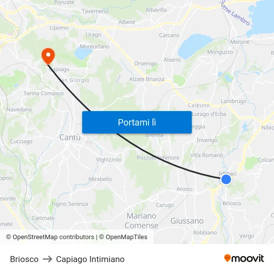 Briosco to Capiago Intimiano map