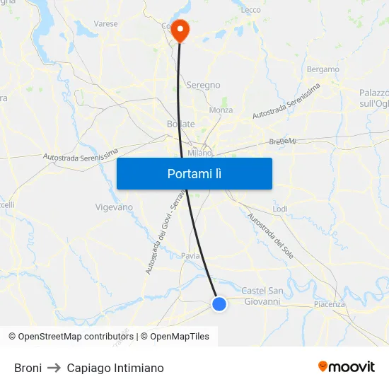 Broni to Capiago Intimiano map