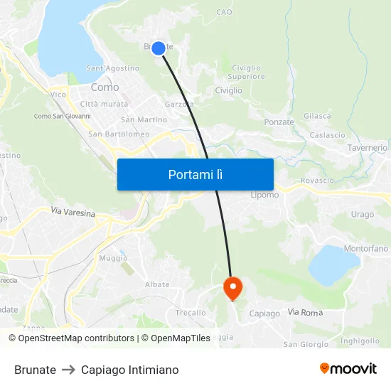 Brunate to Capiago Intimiano map