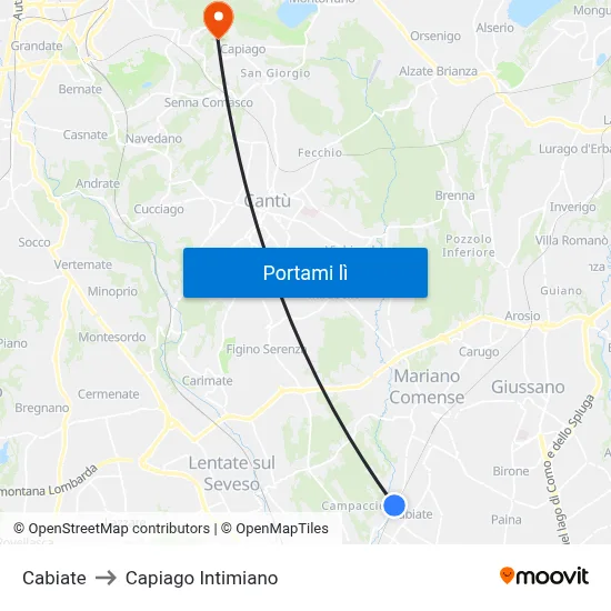 Cabiate to Capiago Intimiano map