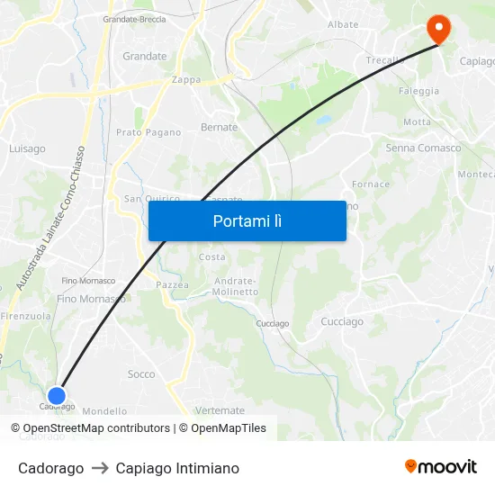 Cadorago to Capiago Intimiano map