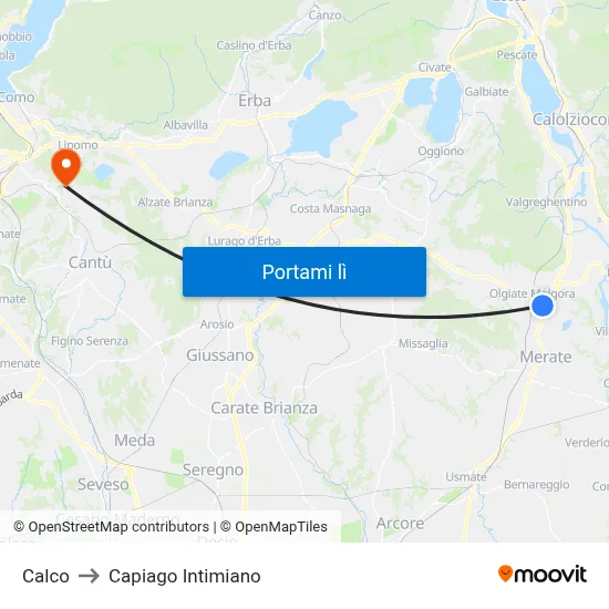 Calco to Capiago Intimiano map