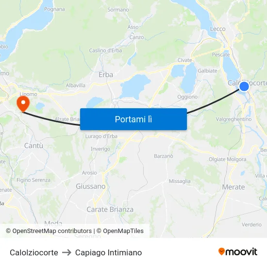Calolziocorte to Capiago Intimiano map