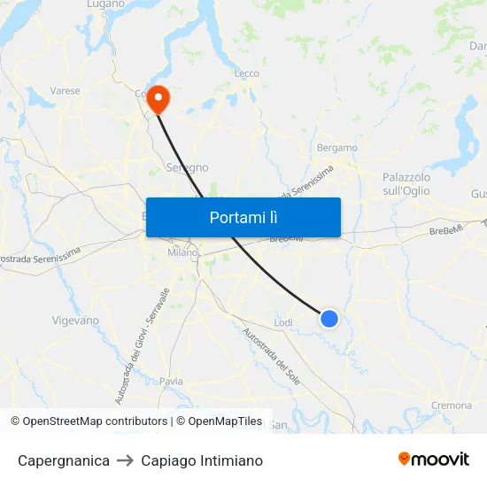 Capergnanica to Capiago Intimiano map