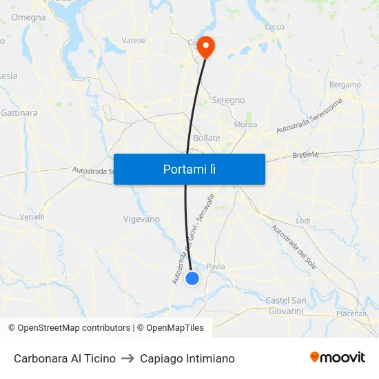 Carbonara Al Ticino to Capiago Intimiano map