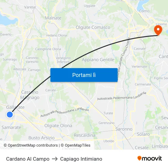 Cardano Al Campo to Capiago Intimiano map
