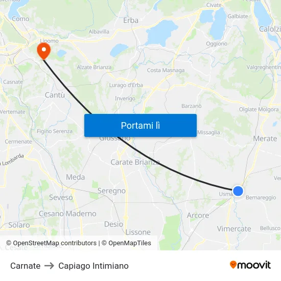 Carnate to Capiago Intimiano map
